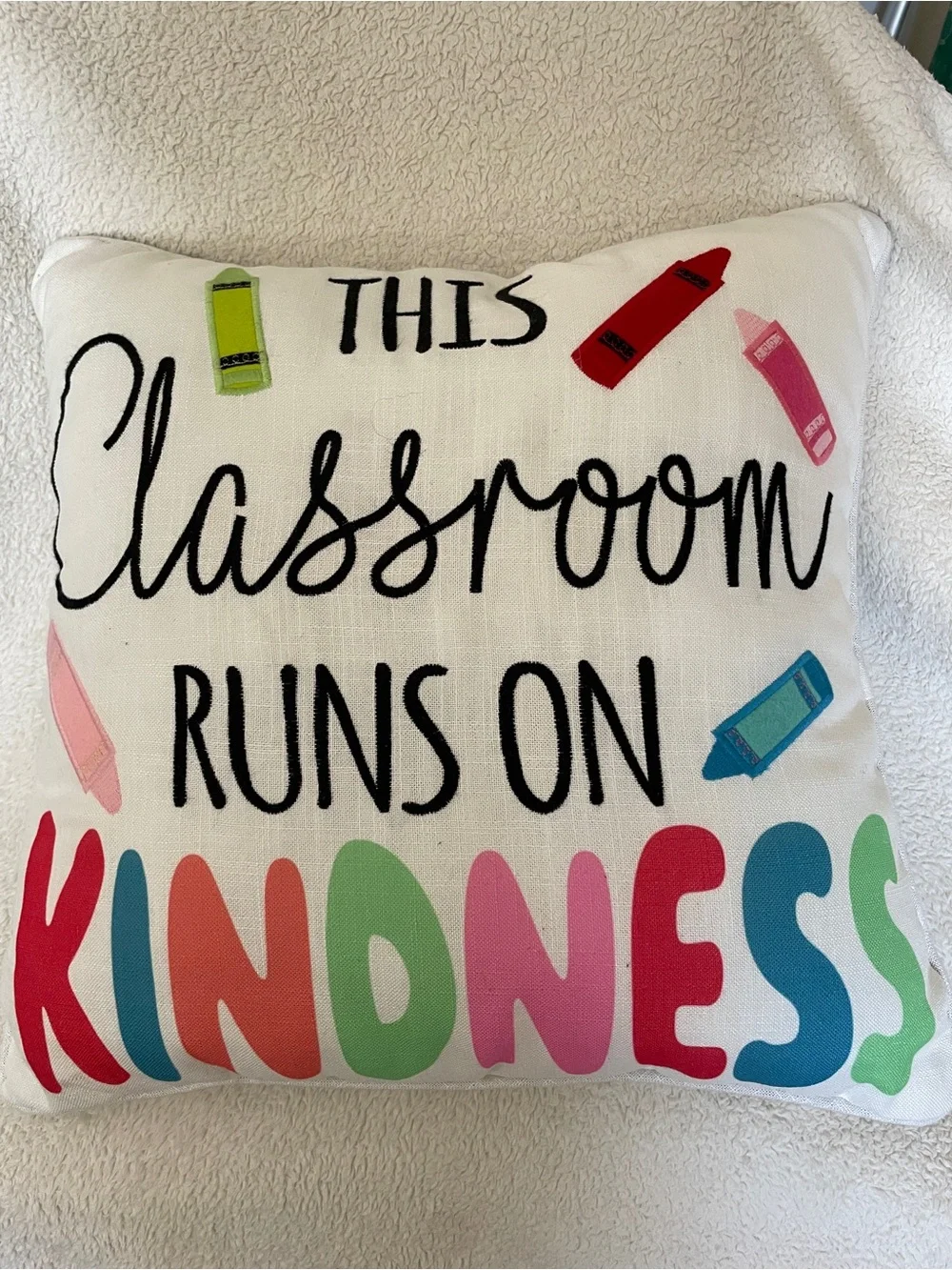 Kids Classroom Pillow - 'This Classroom Runs on Kindness' - Multicolor